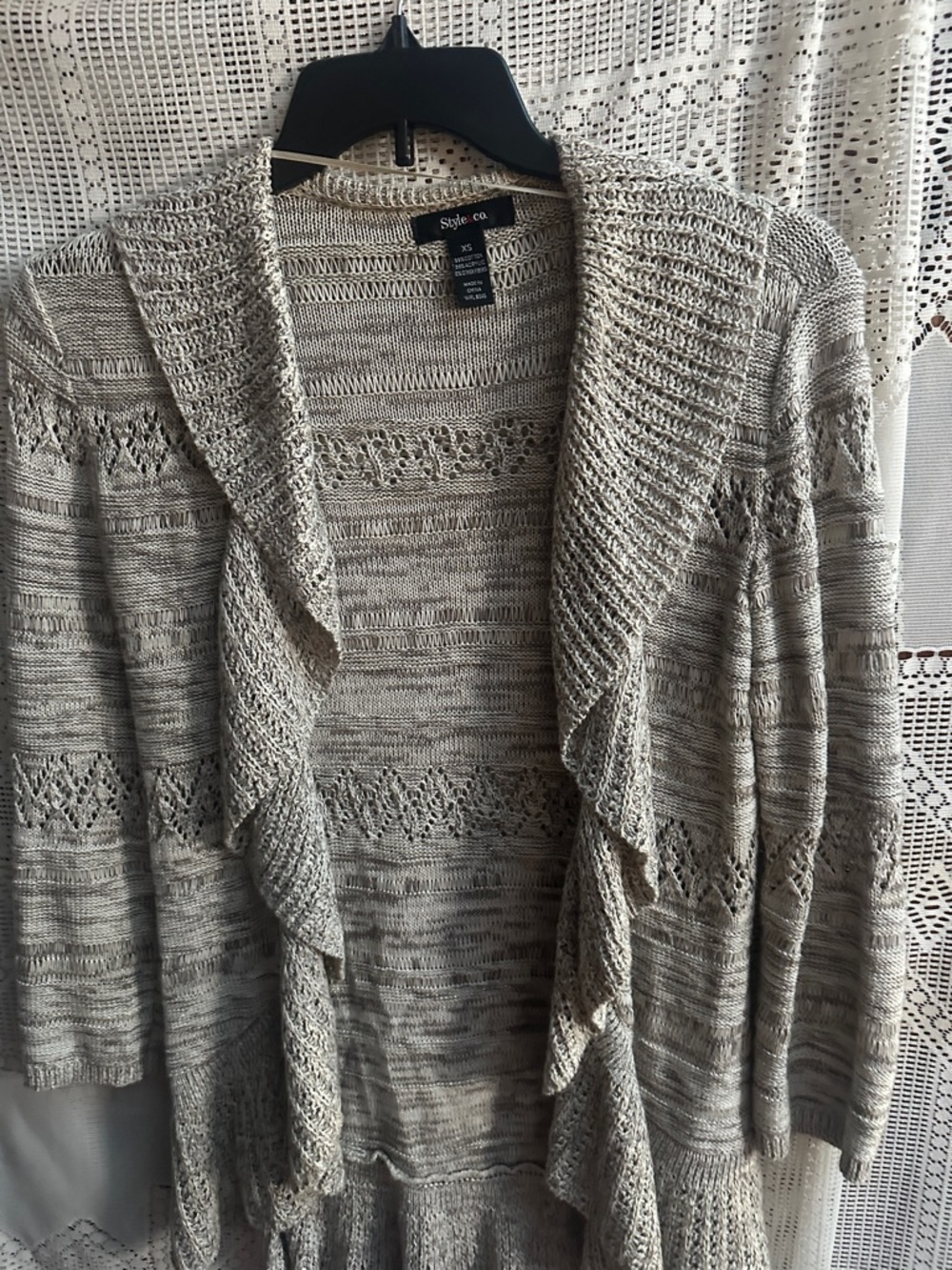 Style & Co. Heathered Beige Open-Front Ruffle Cardigan - Picture 4 of 4